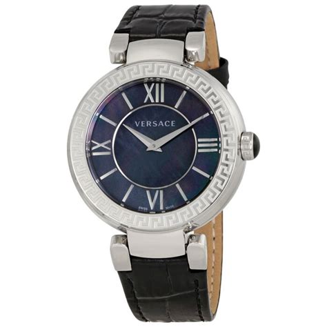 Women's Leda Leather Black Mother of Pearl Dial Watch